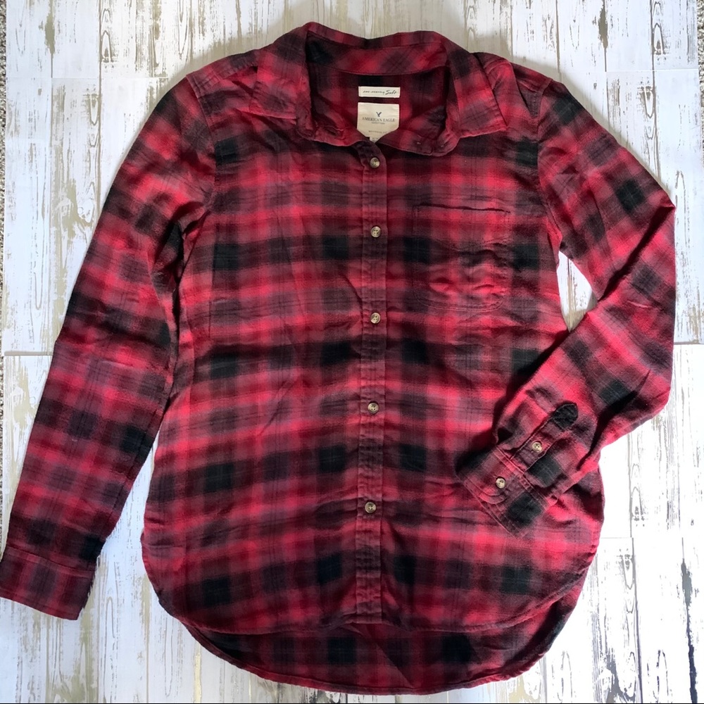 American Eagle Boyfriend Fit Red Flannel Shirt